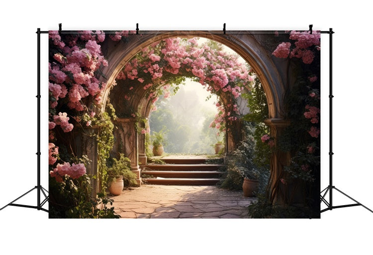 Floral Backdrop Photography Tranquil Pink Garden Path Backdrop UK BRP1-338