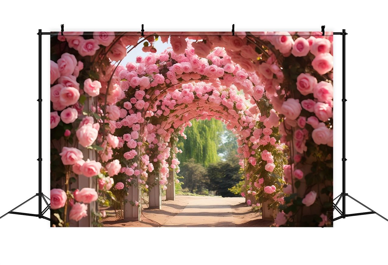 Floral Backdrop Photography Pink Rose Covered Arches Backdrop UK BRP1-341