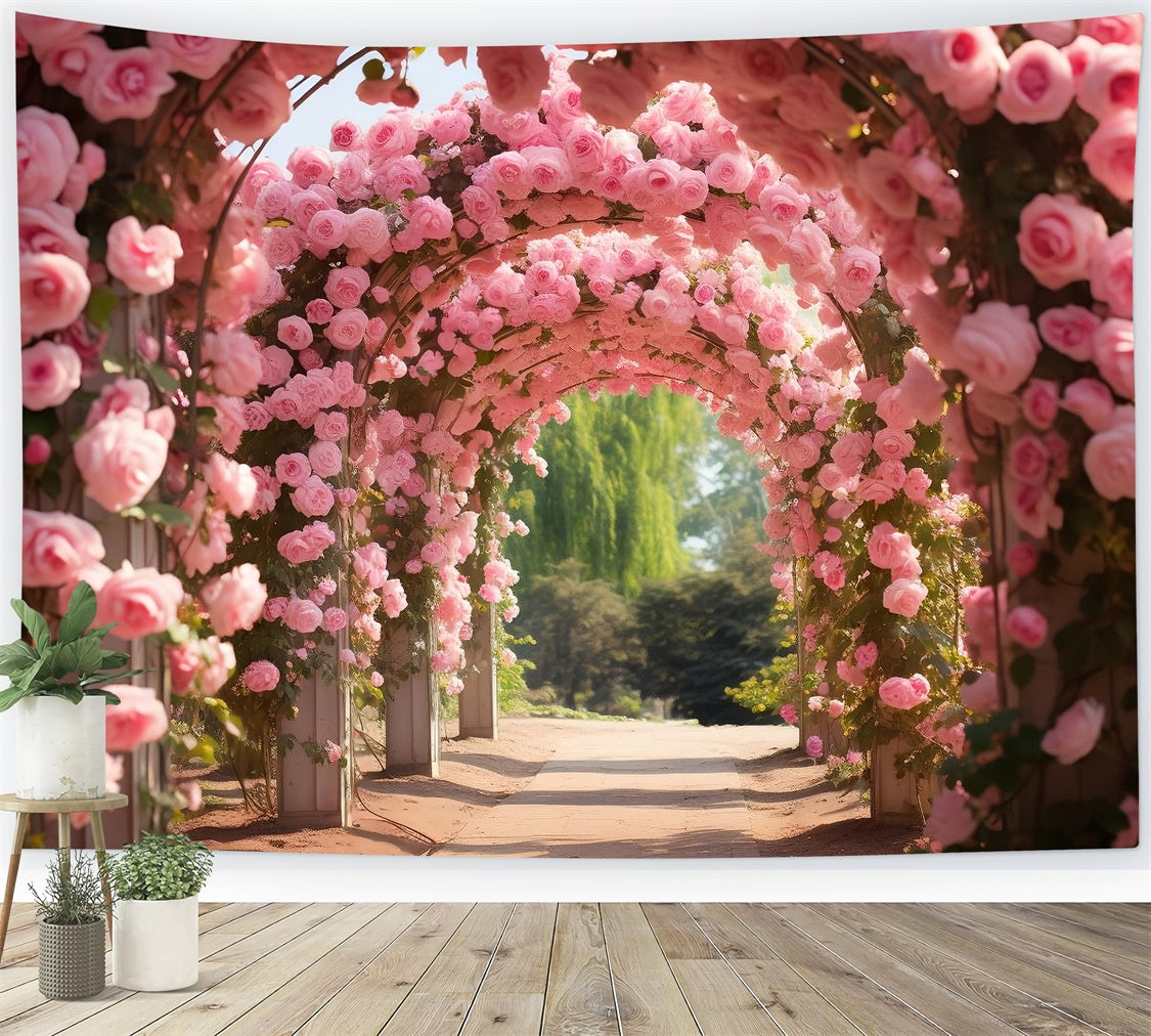 Floral Backdrop Photography Pink Rose Covered Arches Backdrop UK BRP1-341