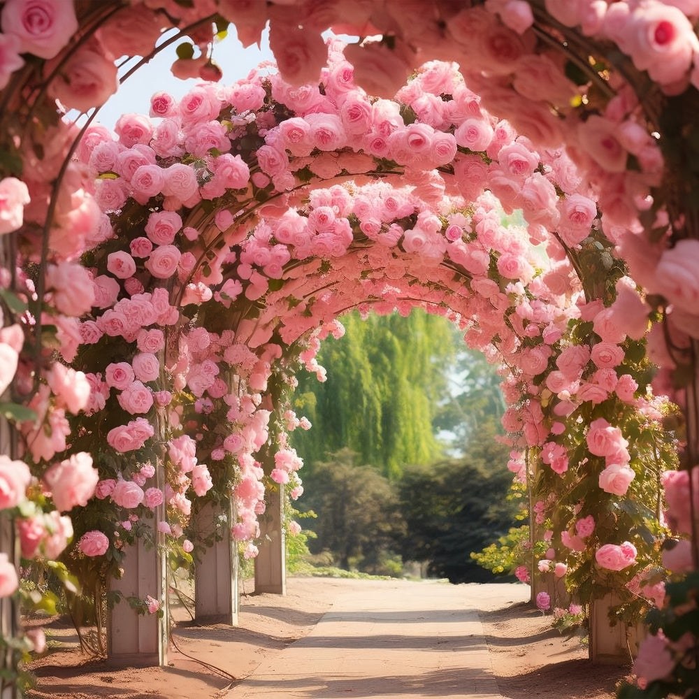 Floral Backdrop Photography Pink Rose Covered Arches Backdrop UK BRP1-341