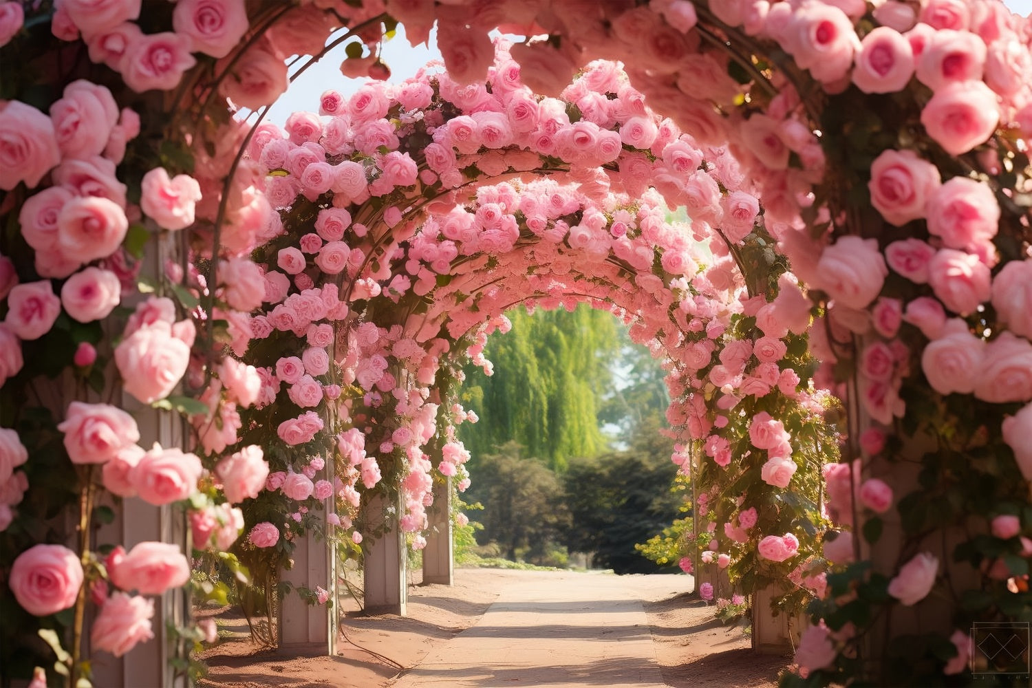 Floral Backdrop Photography Pink Rose Covered Arches Backdrop UK BRP1-341