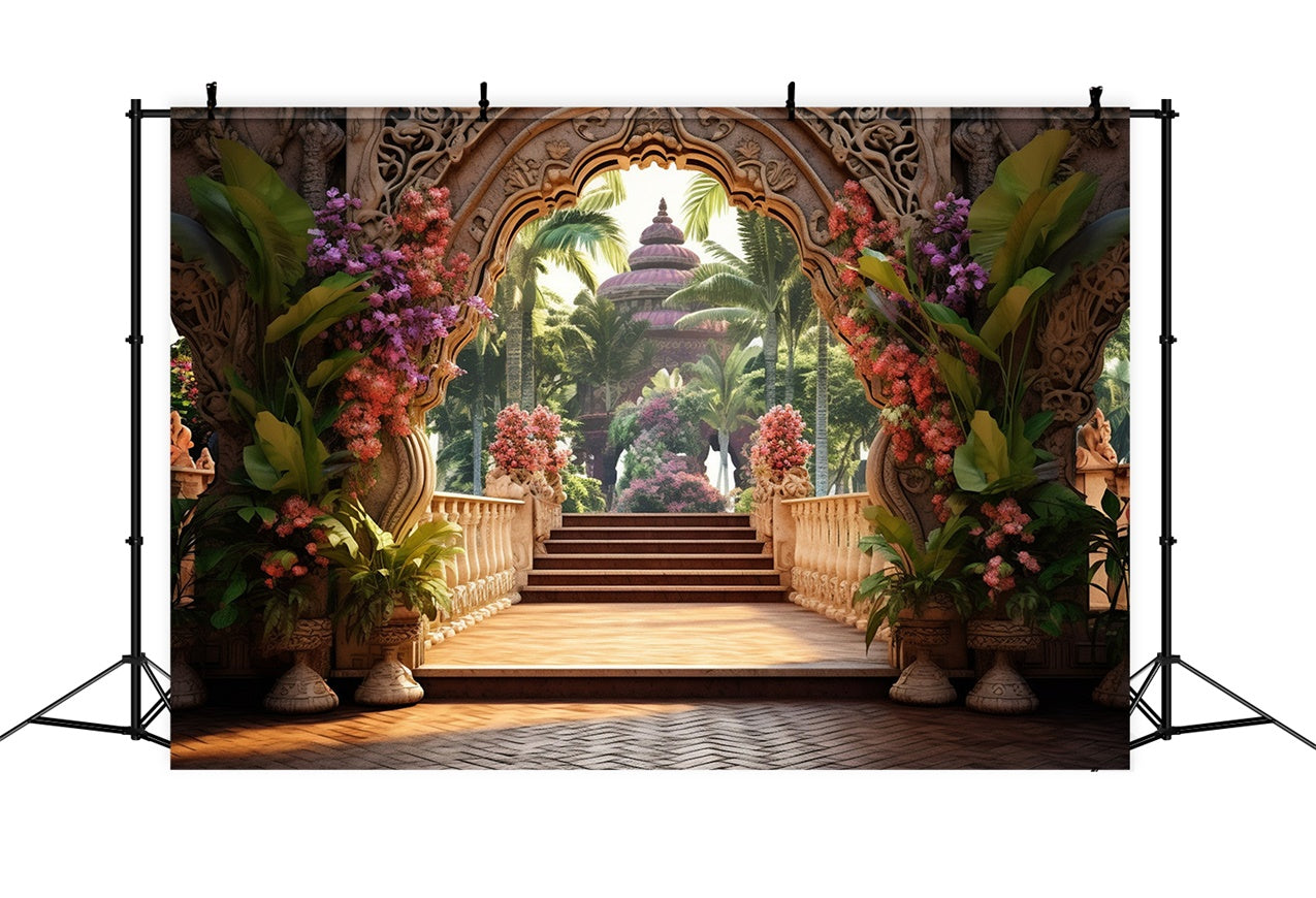 Flower Backdrop Tropical Garden Temple Entry Backdrop UK BRP1-343