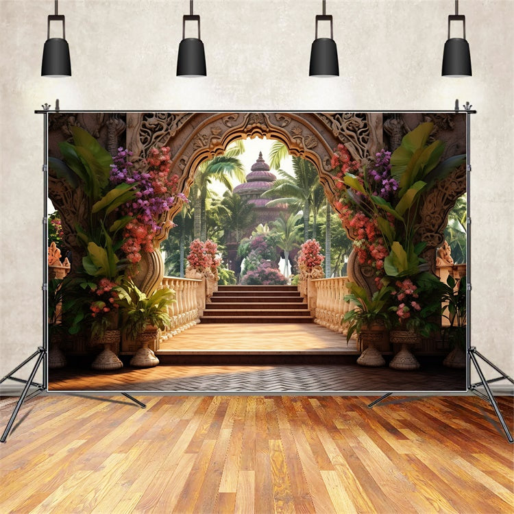 Flower Backdrop Tropical Garden Temple Entry Backdrop UK BRP1-343