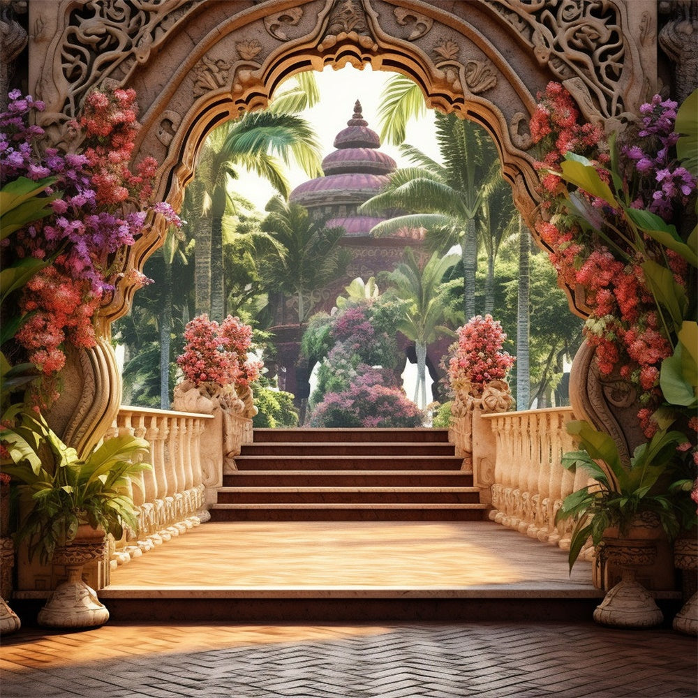 Flower Backdrop Tropical Garden Temple Entry Backdrop UK BRP1-343