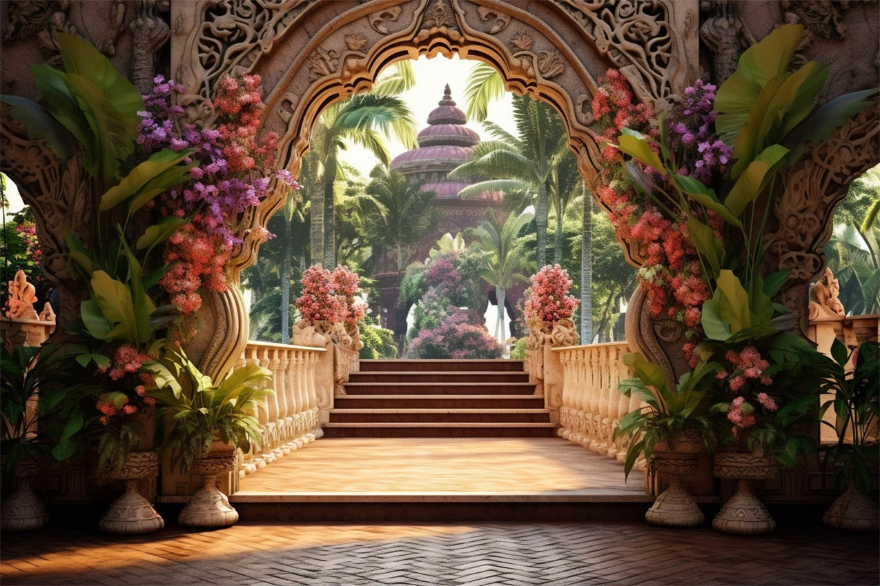 Flower Backdrop Tropical Garden Temple Entry Backdrop UK BRP1-343