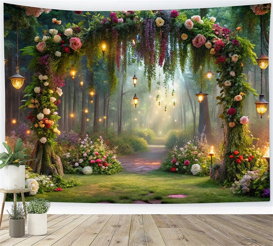 Floral Backdrop Romantic Forest Path Lighted Backdrop UK BRP1-350