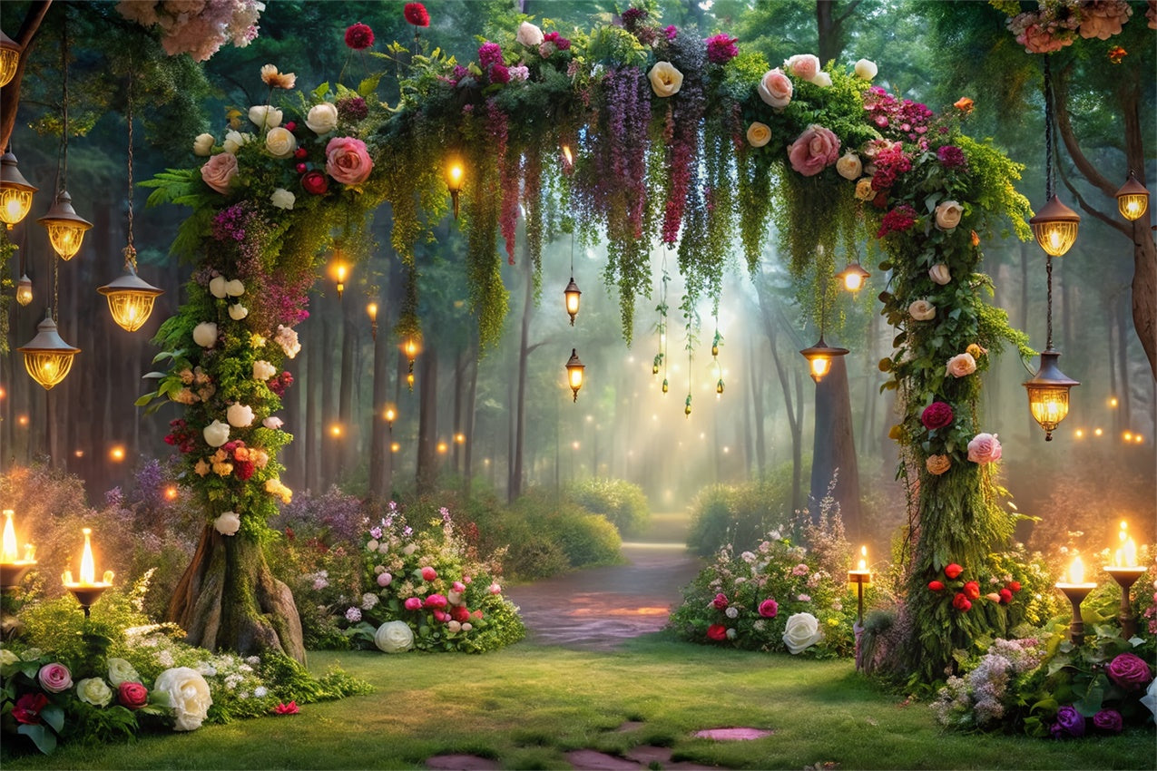 Floral Backdrop Romantic Forest Path Lighted Backdrop UK BRP1-350