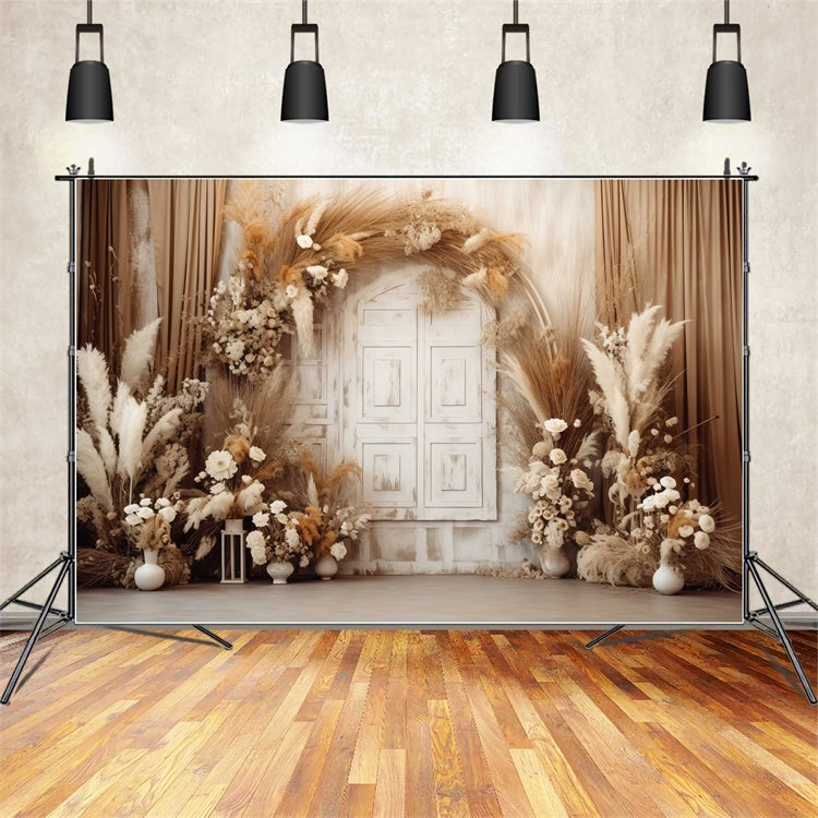 Floral Photography Backdrops Rustic Beige Boho Door Backdrop UK BRP1-356