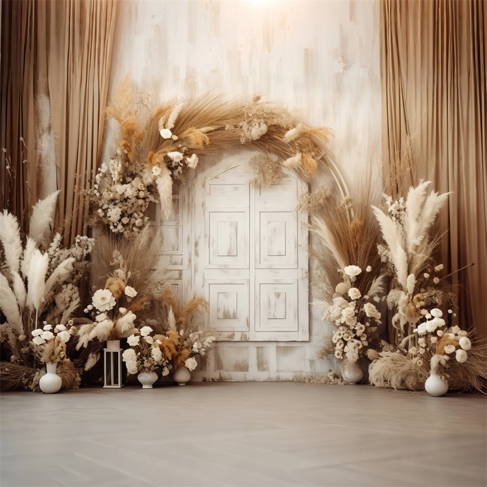 Floral Photography Backdrops Rustic Beige Boho Door Backdrop UK BRP1-356