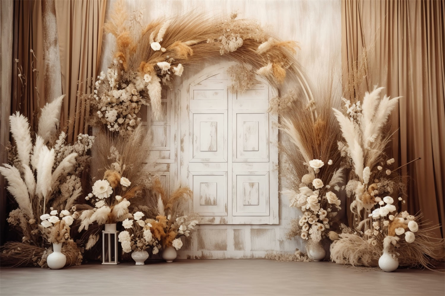 Floral Photography Backdrops Rustic Beige Boho Door Backdrop UK BRP1-356