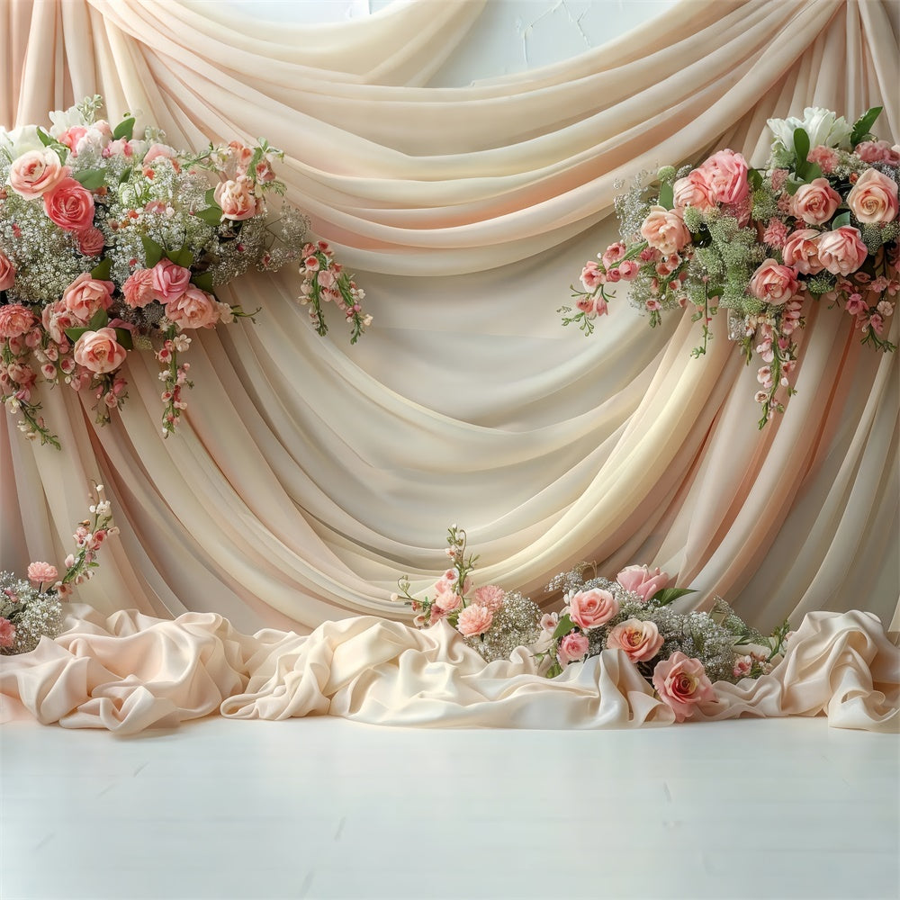 Photo Backdrop Floral Cream Rose Satin Drapery Backdrop UK BRP1-359