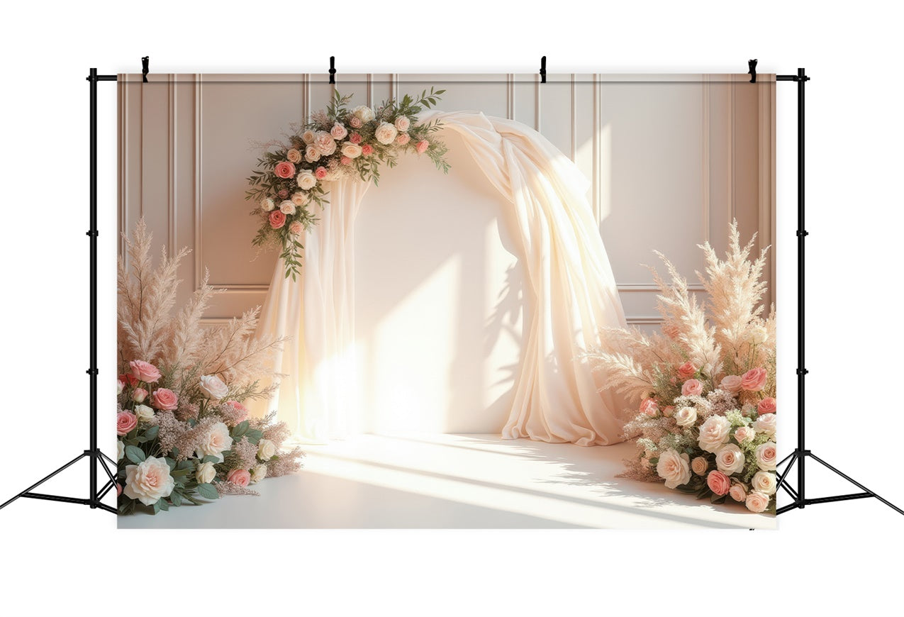 Floral Photography Backdrop Soft Cream Arch Wedding Backdrop UK BRP1-362