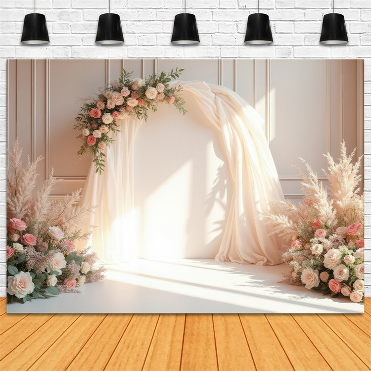 Floral Photography Backdrop Soft Cream Arch Wedding Backdrop UK BRP1-362