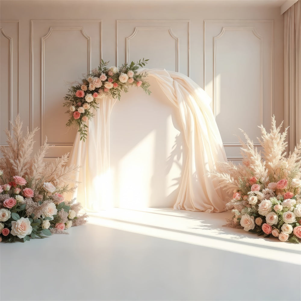 Floral Photography Backdrop Soft Cream Arch Wedding Backdrop UK BRP1-362