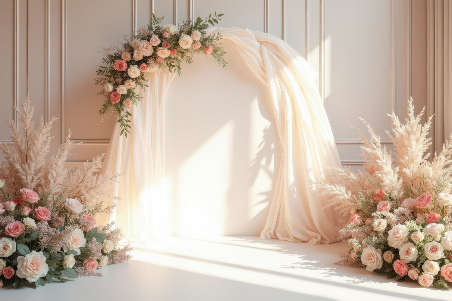 Floral Photography Backdrop Soft Cream Arch Wedding Backdrop UK BRP1-362