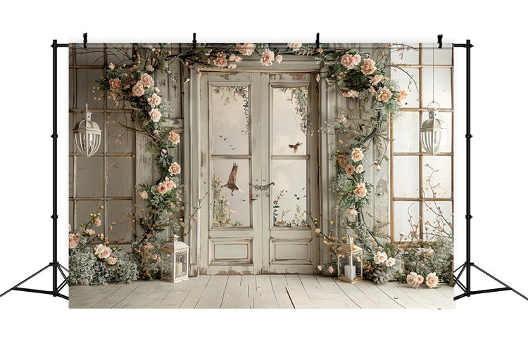 Flower Backdrops Rustic Floral Bird Window Backdrop UK BRP1-364