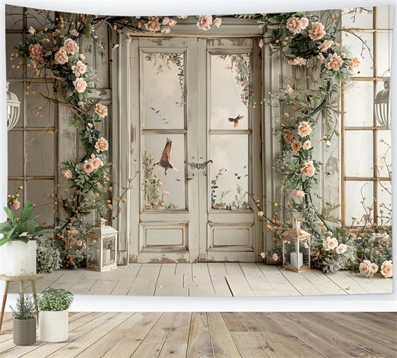 Flower Backdrops Rustic Floral Bird Window Backdrop UK BRP1-364