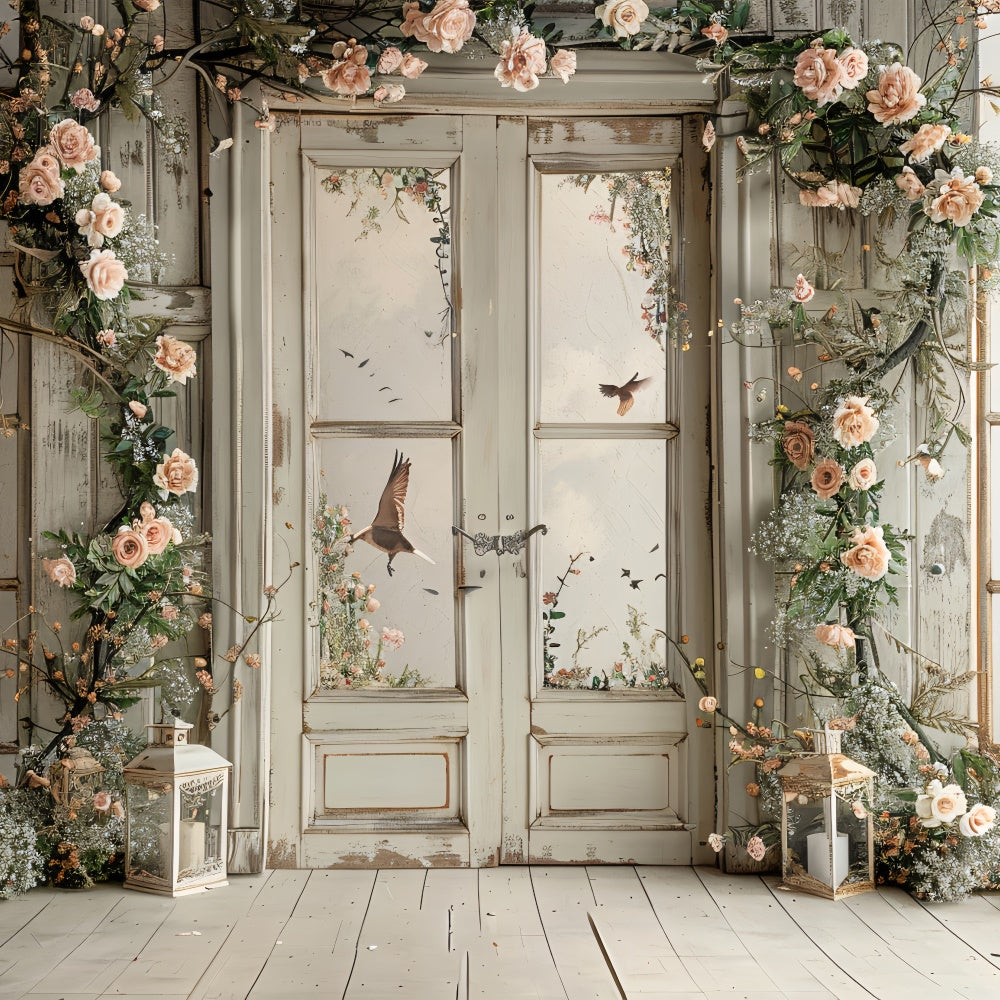 Flower Backdrops Rustic Floral Bird Window Backdrop UK BRP1-364