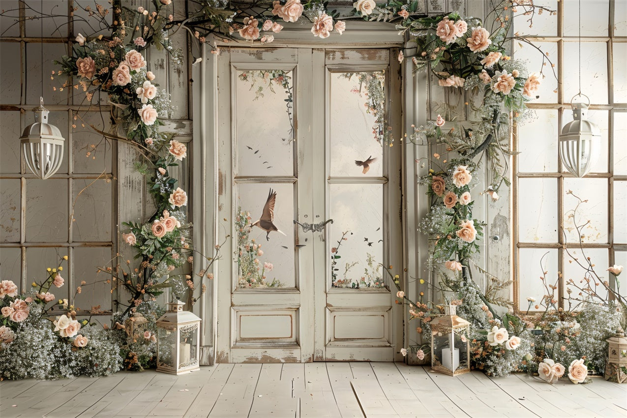 Flower Backdrops Rustic Floral Bird Window Backdrop UK BRP1-364