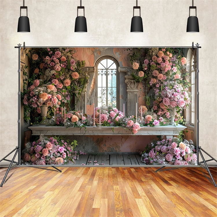 Floral Backdrop Photography Vintage Pink Rose Window Backdrop UK BRP1-365