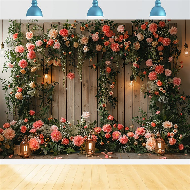 Floral Photo Backdrops Cozy Cottage Floral Wooden Backdrop UK BRP1-366