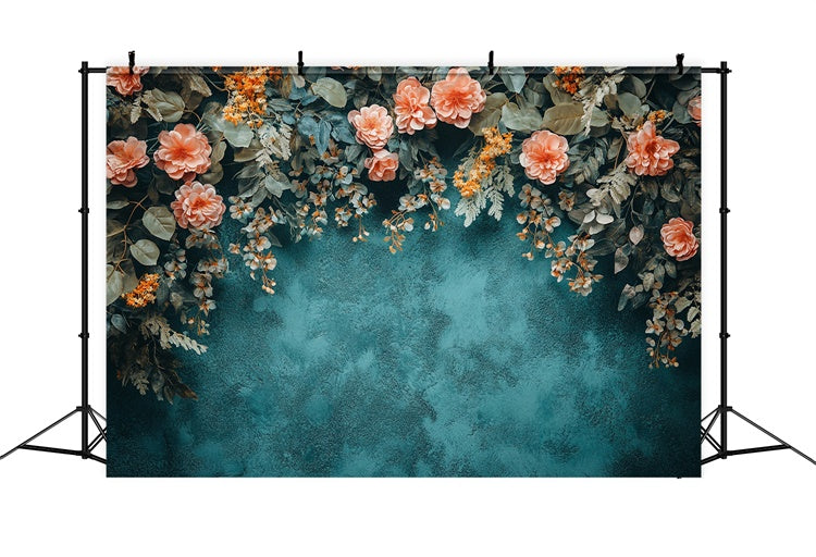 Floral Photography Backdrops Textured Teal Wall Flower Backdrop UK BRP1-370