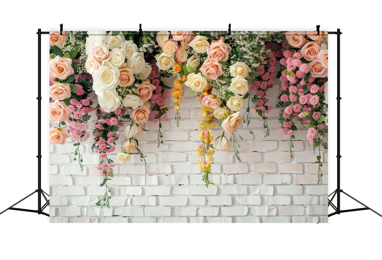 Floral Photo Backdrop Graceful Roses Rustic White Backdrop UK BRP1-371