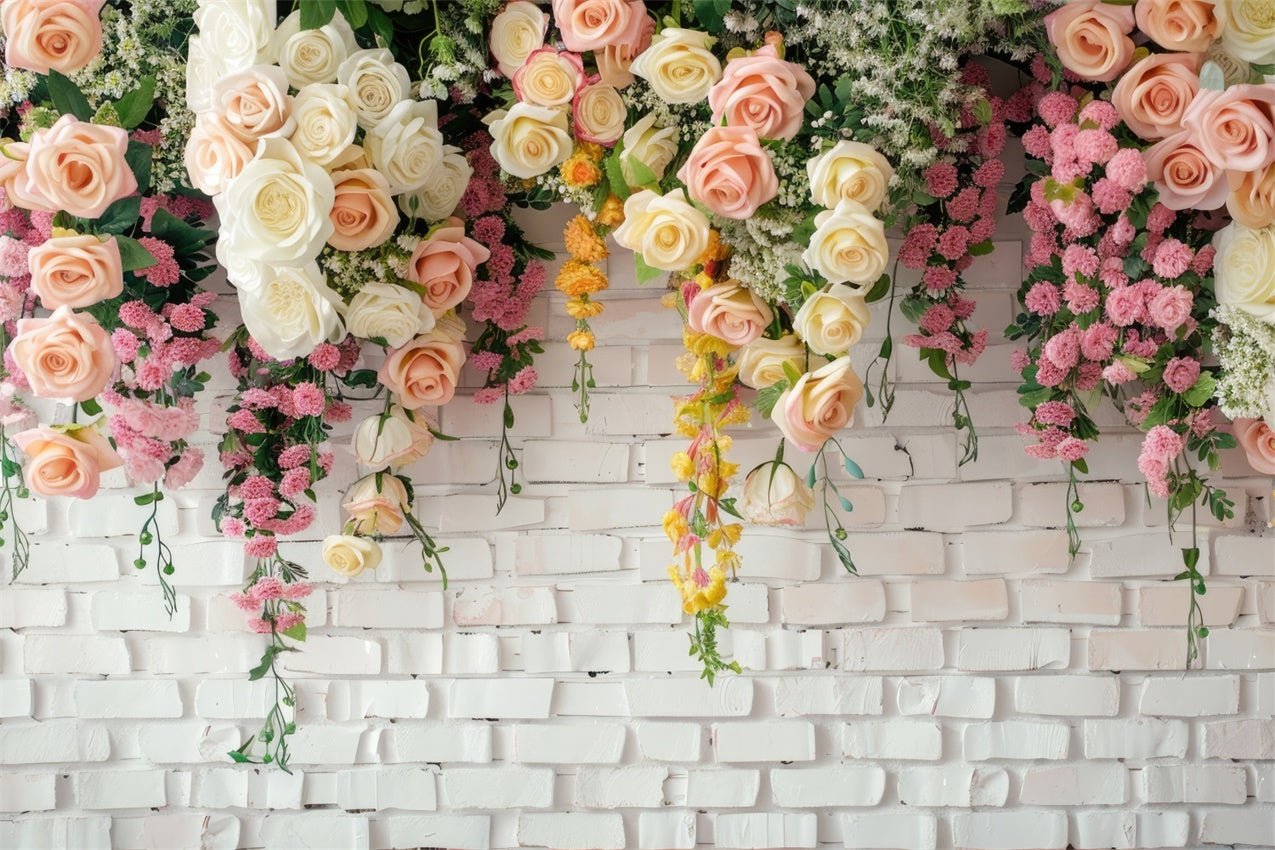 Floral Photo Backdrop Graceful Roses Rustic White Backdrop UK BRP1-371