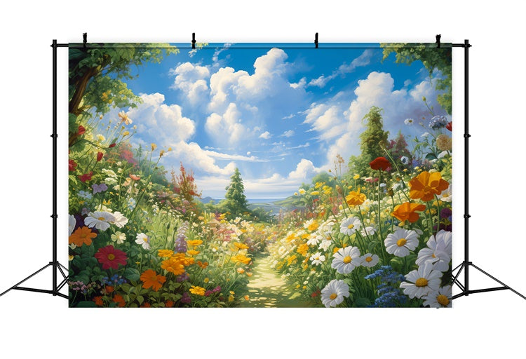 Photo Backdrop Floral Spring Garden Blue Sky Backdrop UK BRP1-379