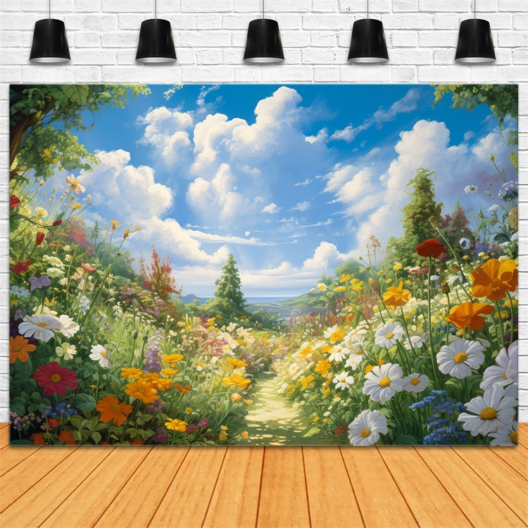 Photo Backdrop Floral Spring Garden Blue Sky Backdrop UK BRP1-379