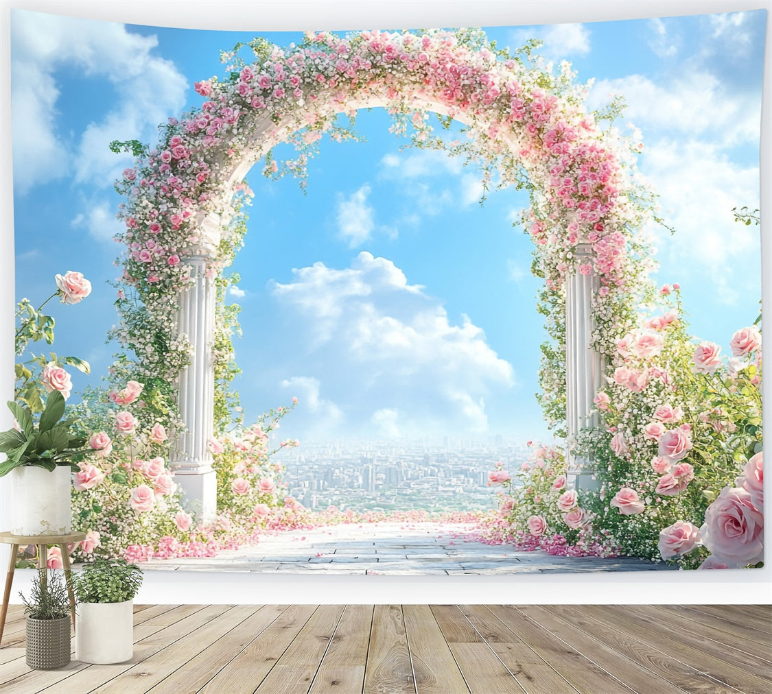 Flower Photo Backdrop Romantic Rose Garden Arch Backdrop UK BRP1-380