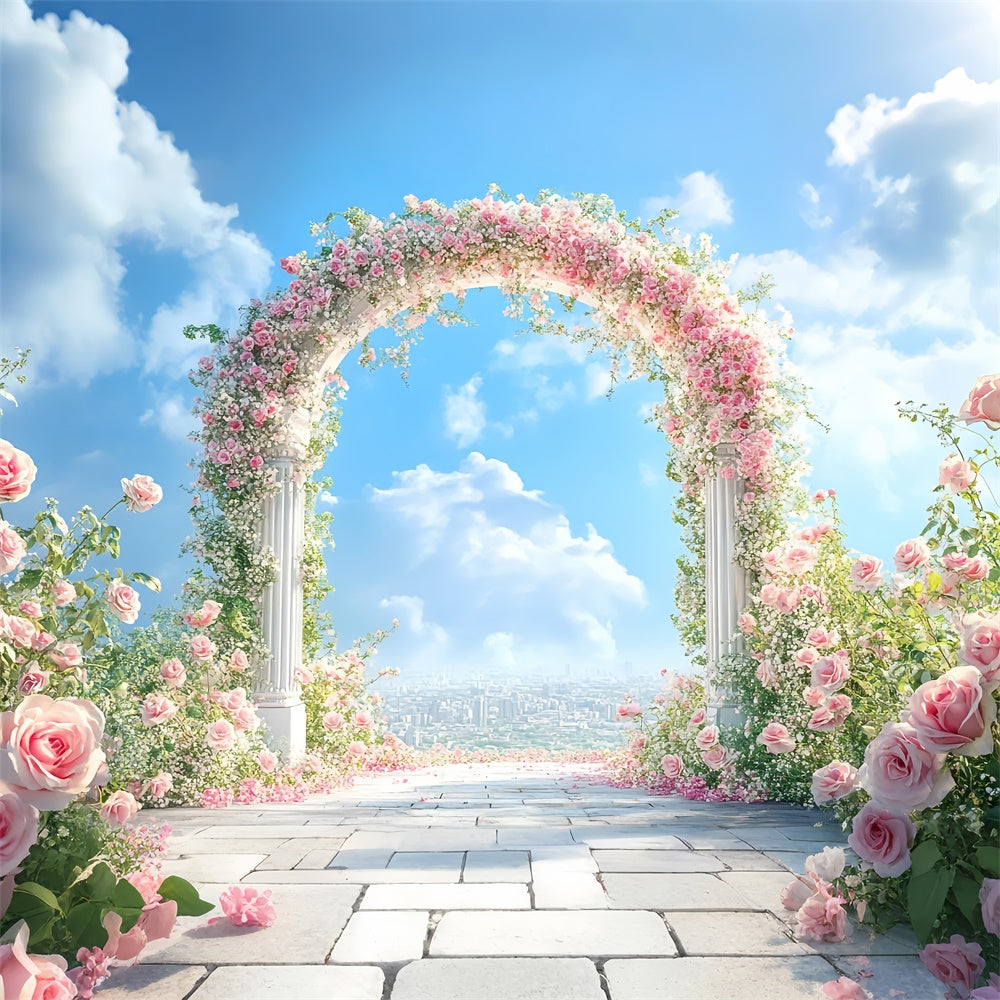 Flower Photo Backdrop Romantic Rose Garden Arch Backdrop UK BRP1-380