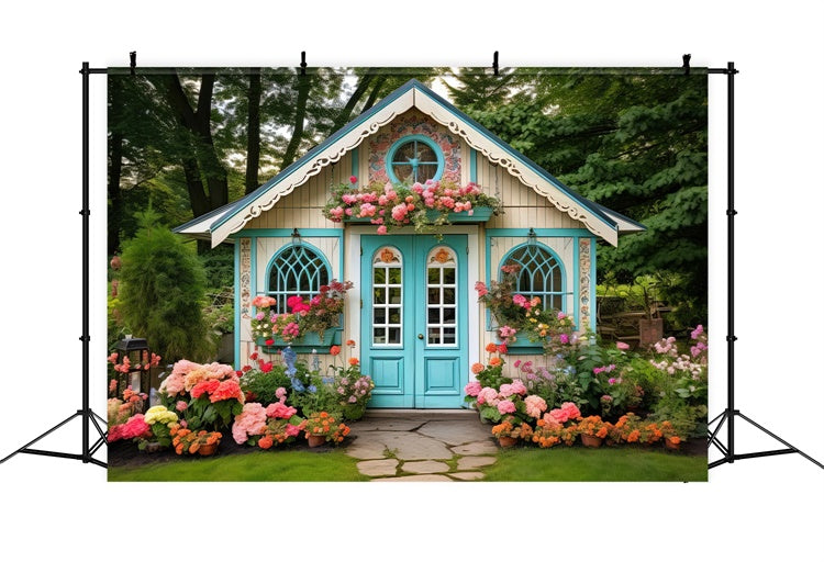 Flower Backdrop Charming Blue Cottage Garden Backdrop UK BRP1-381