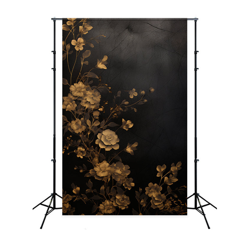 Floral Backdrops For Photography Gold Bloom Black Backdrop UK BRP1-386