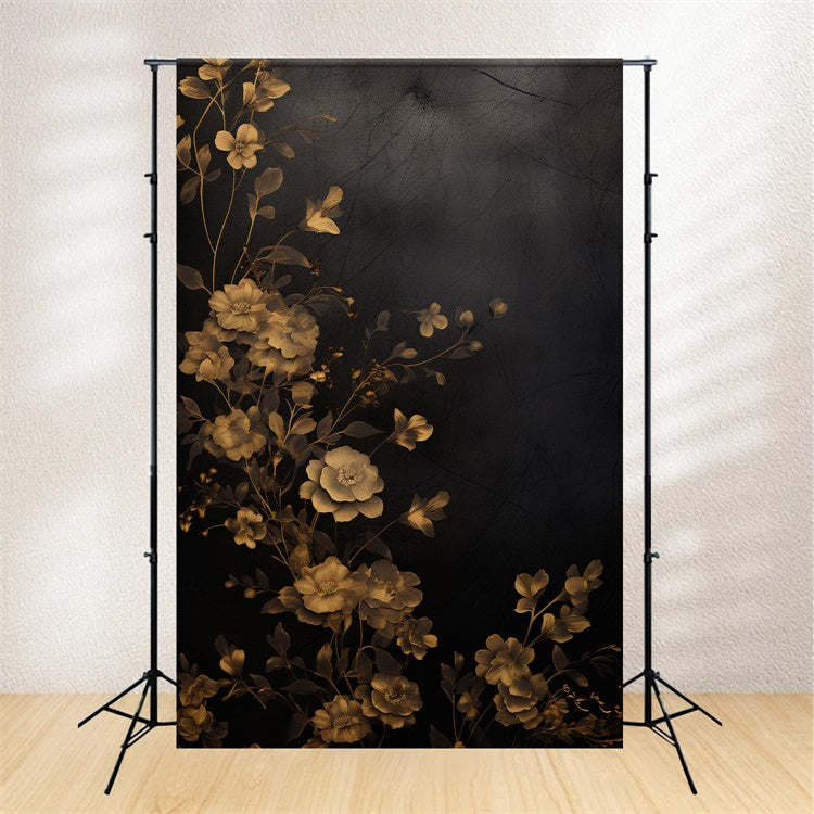 Floral Backdrops For Photography Gold Bloom Black Backdrop UK BRP1-386