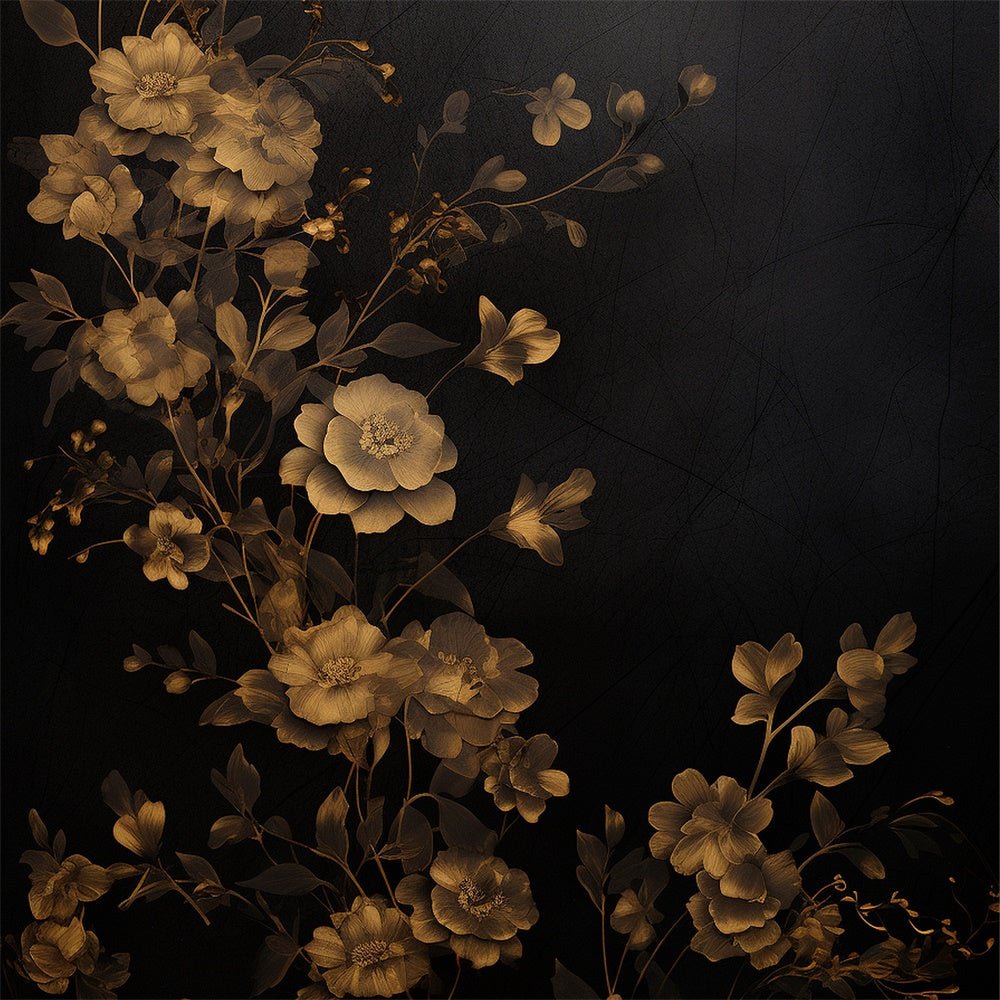 Floral Backdrops For Photography Gold Bloom Black Backdrop UK BRP1-386