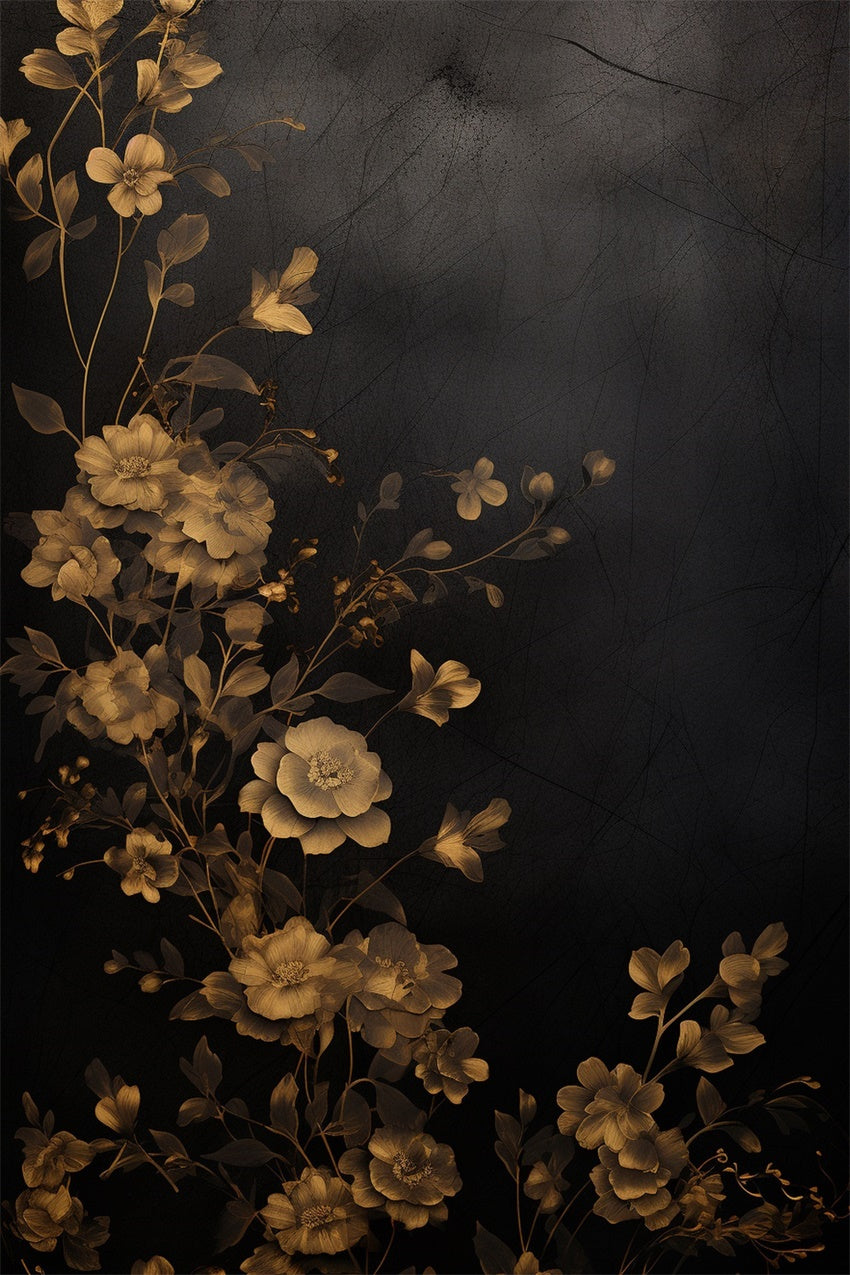 Floral Backdrops For Photography Gold Bloom Black Backdrop UK BRP1-386