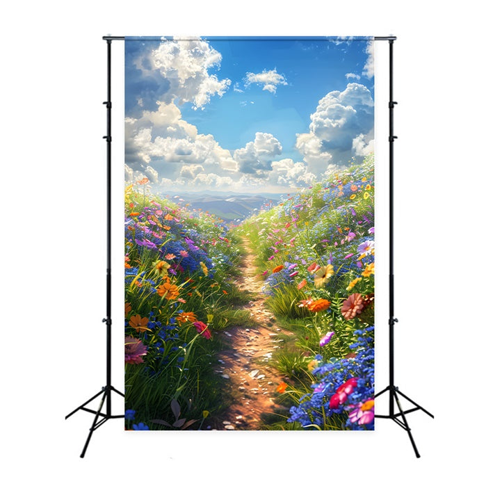 Flower Photography Backdrop Blooming Meadow Blue Sky Backdrop UK BRP1-389