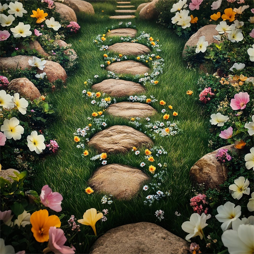 Photography Backdrop Floor Blooming Floral Grass Pathway Floor Backdrop UK BRP1-39