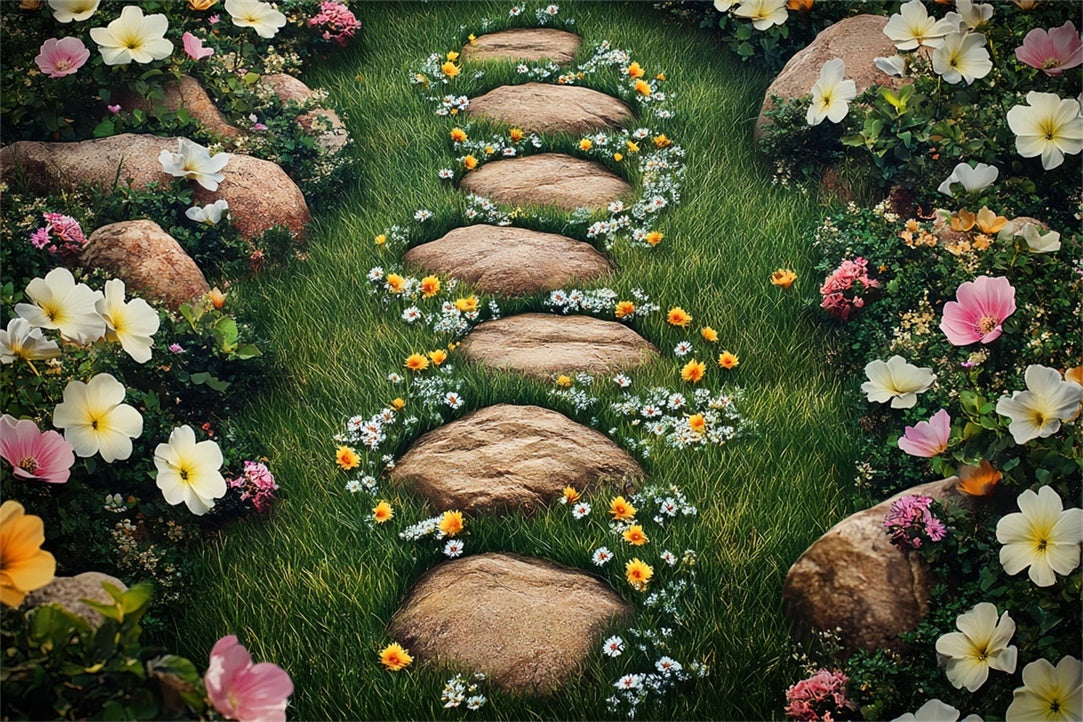 Photography Backdrop Floor Blooming Floral Grass Pathway Floor Backdrop UK BRP1-39