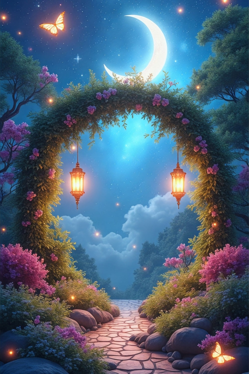 Floral Photo Backdrop Dreamy Night Romantic Garden Backdrop UK BRP1-390