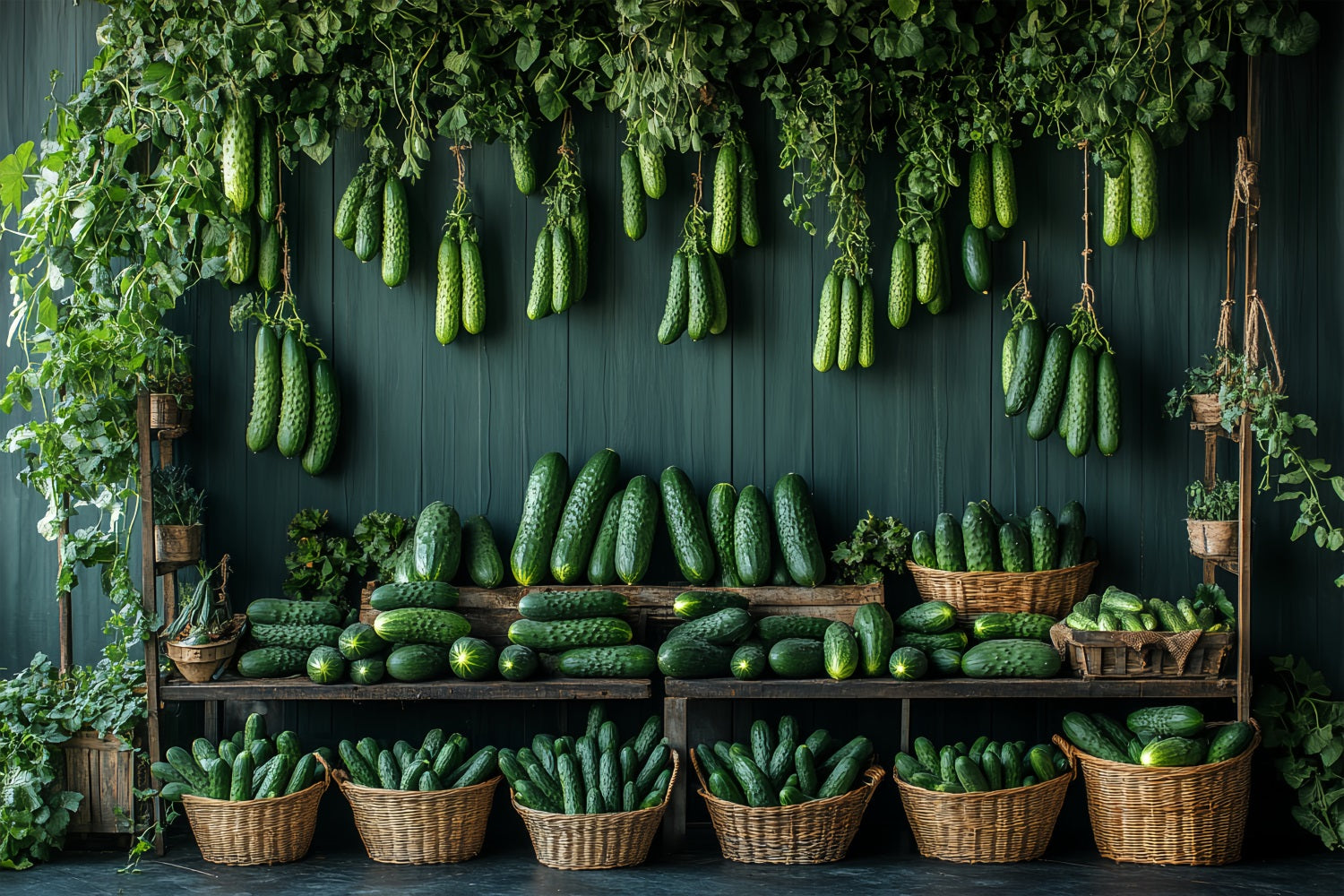 Photo Backdrop Spring Lush Green Hanging Cucumbers Backdrop UK BRP1-4