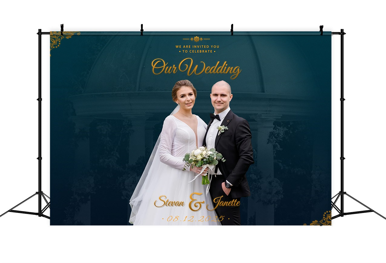 Personalized Wedding Backdrops Luxury Blue Celebration Backdrop UK BRP1-405