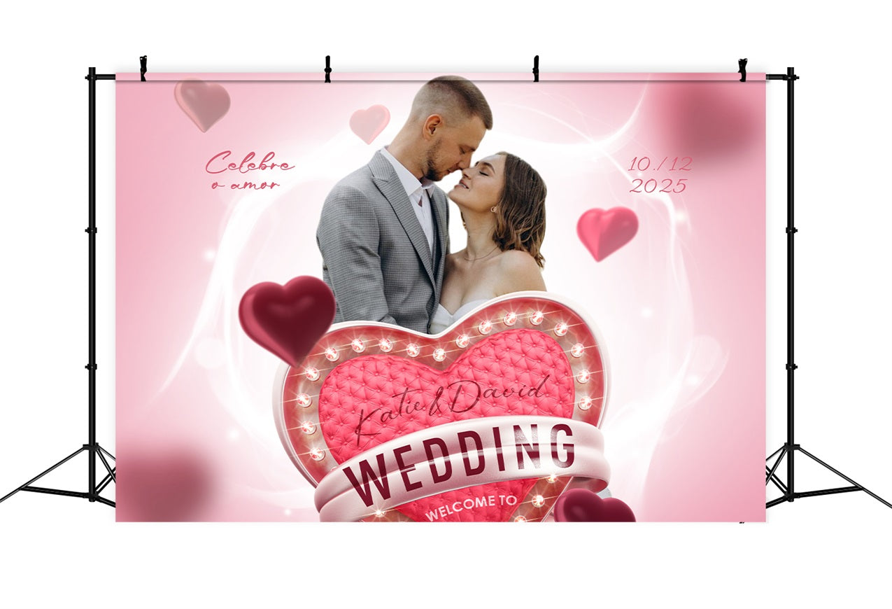 Personalized Backdrop Wedding Sweet Pink Love Backdrop UK BRP1-406