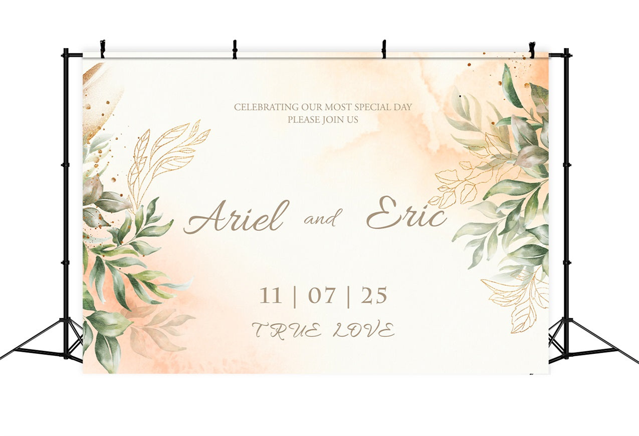 Personalized Wedding Photo Backdrop Greenery Gold Accents Backdrop UK BRP1-411