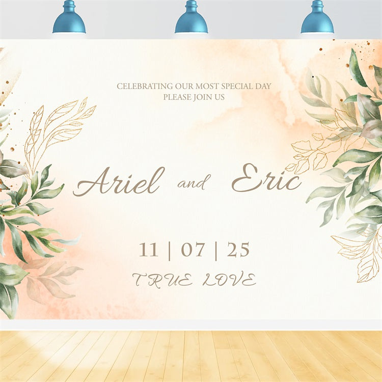 Personalized Wedding Photo Backdrop Greenery Gold Accents Backdrop UK BRP1-411