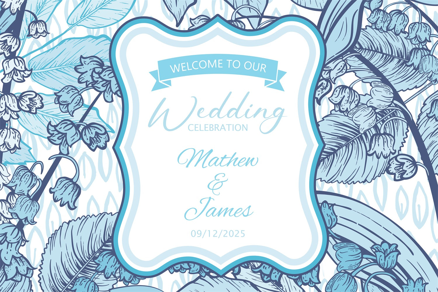 Personalized Photo Backdrop Wedding White Blue Floral Backdrop UK BRP1-412