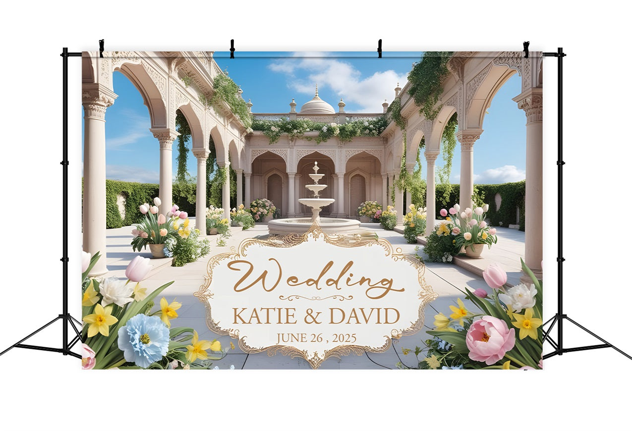 Personalized Wedding Photo Booth Backdrop Majestic Courtyard Blossoms Backdrop UK BRP1-420