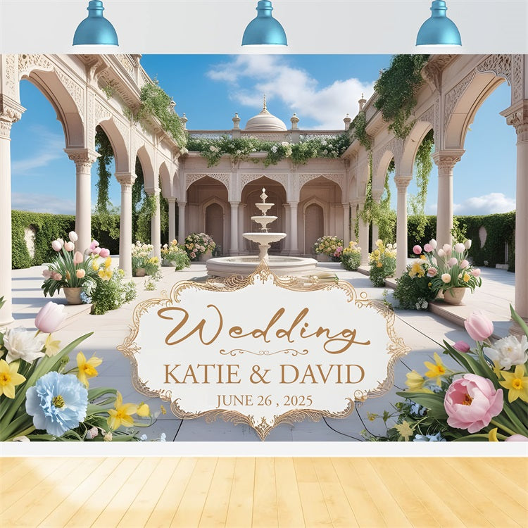 Personalized Wedding Photo Booth Backdrop Majestic Courtyard Blossoms Backdrop UK BRP1-420