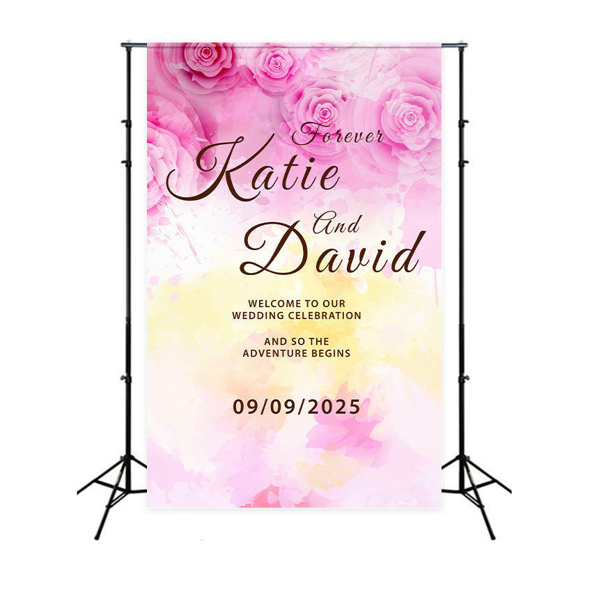 Personalized Wedding Backdrop True Love Forever Floral Backdrop UK BRP1-425